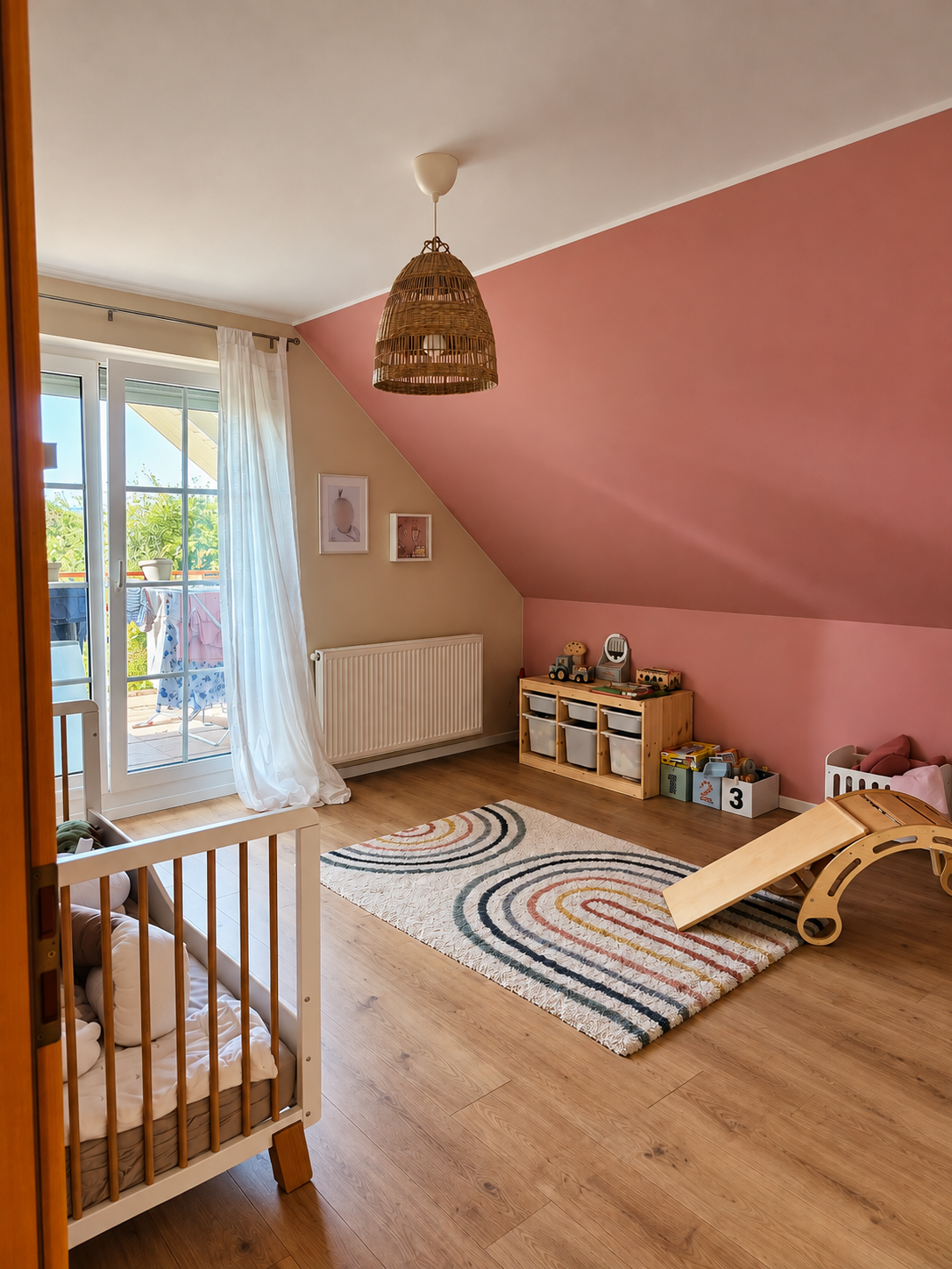 Kinderzimmer mit rosafarbener Wand